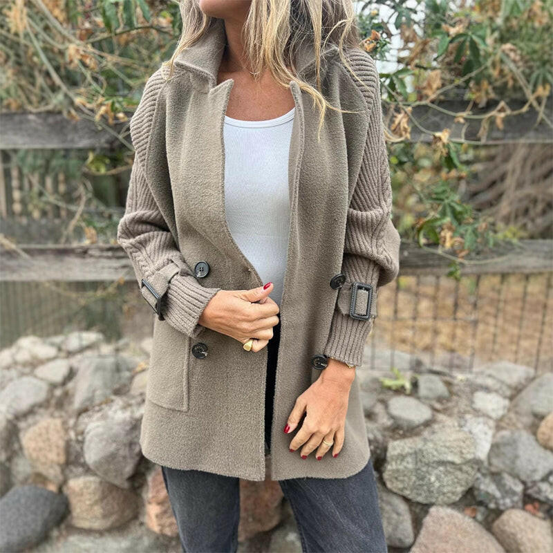 Ciara | Knit Sleeve Double-Breasted Coat
