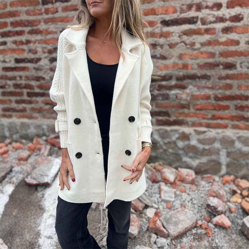Ciara | Knit Sleeve Double-Breasted Coat