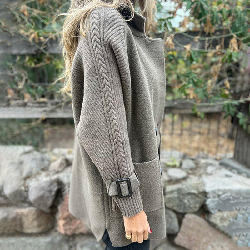 Ciara | Knit Sleeve Double-Breasted Coat