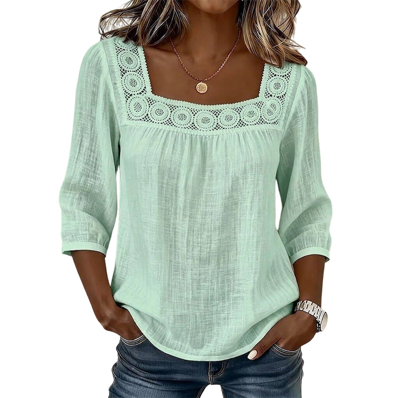 Olivia™ | Lace Trim Square Neck Blouse