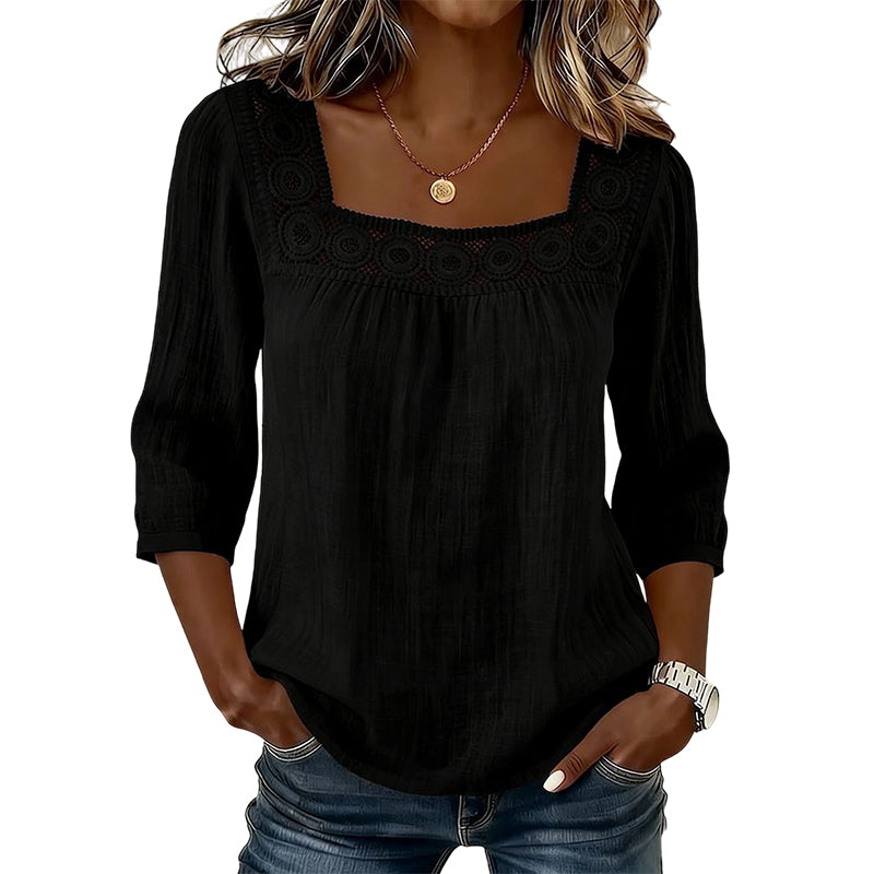 Olivia™ | Lace Trim Square Neck Blouse