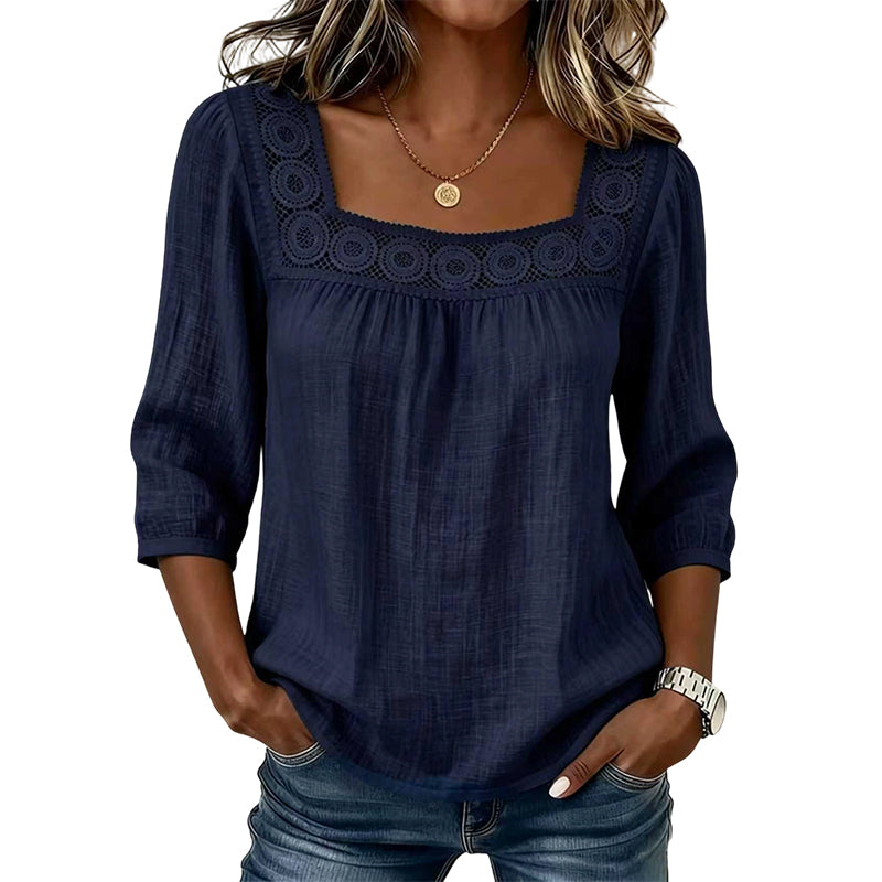 Olivia™ | Lace Trim Square Neck Blouse