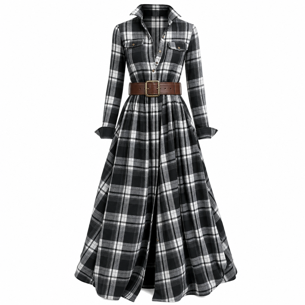 Senna | Vintage Plaid Belted Shirt Dress