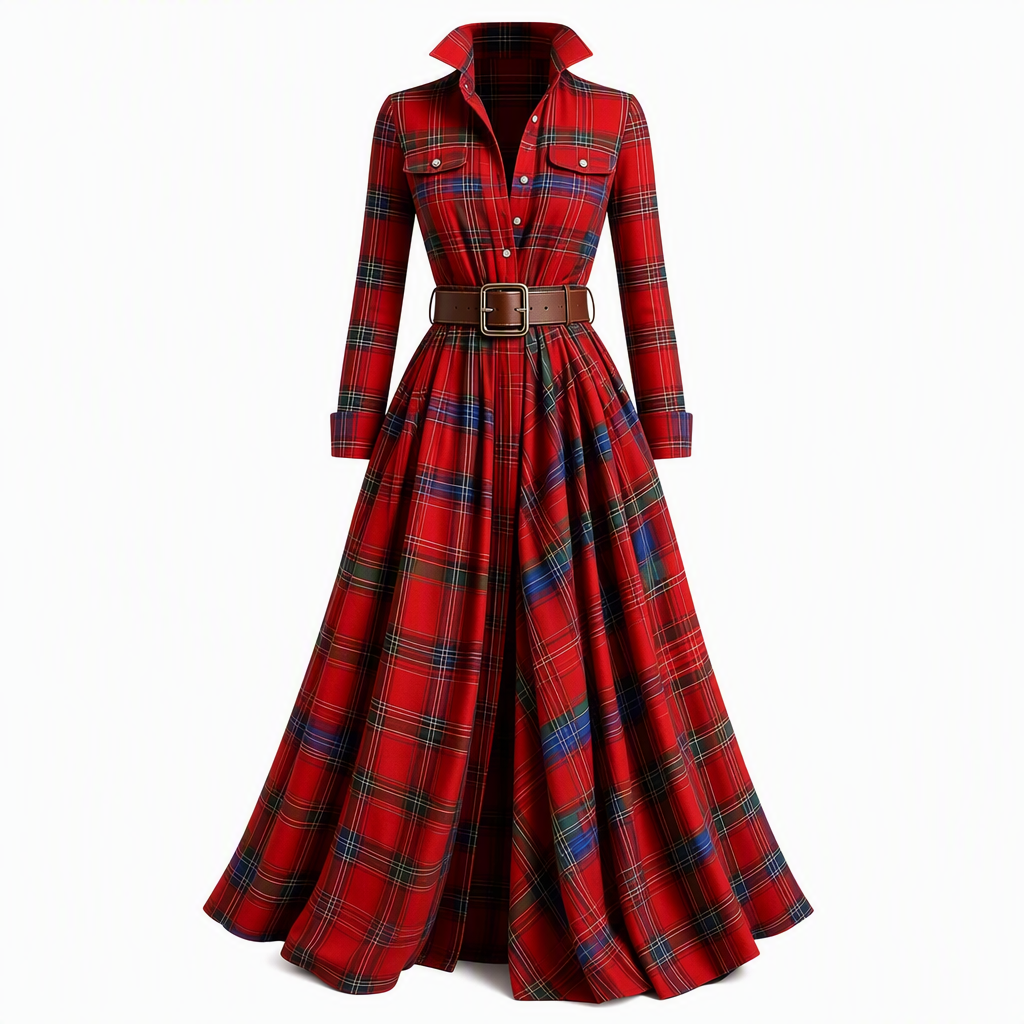 Senna | Vintage Plaid Belted Shirt Dress