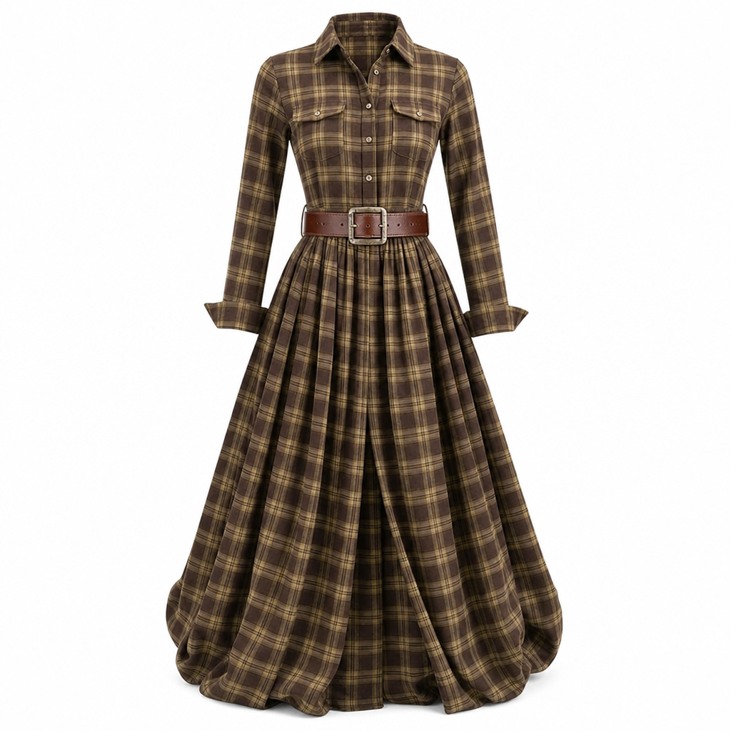 Senna | Vintage Plaid Belted Shirt Dress