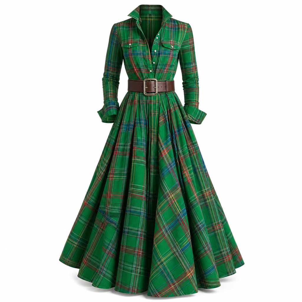 Senna | Vintage Plaid Belted Shirt Dress