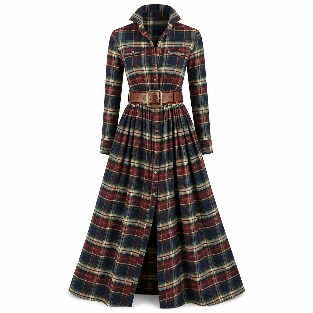 Senna | Vintage Plaid Belted Shirt Dress