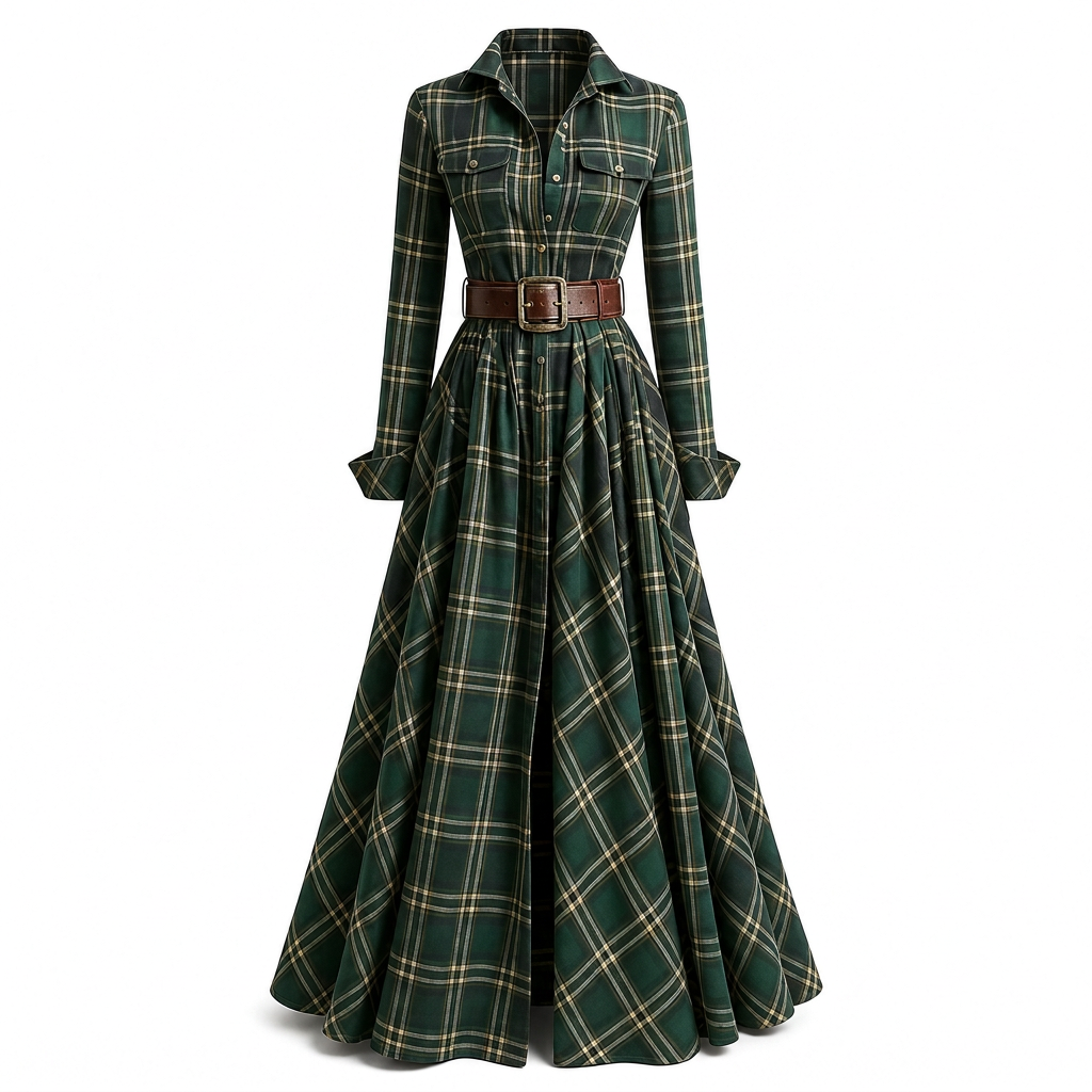 Senna | Vintage Plaid Belted Shirt Dress