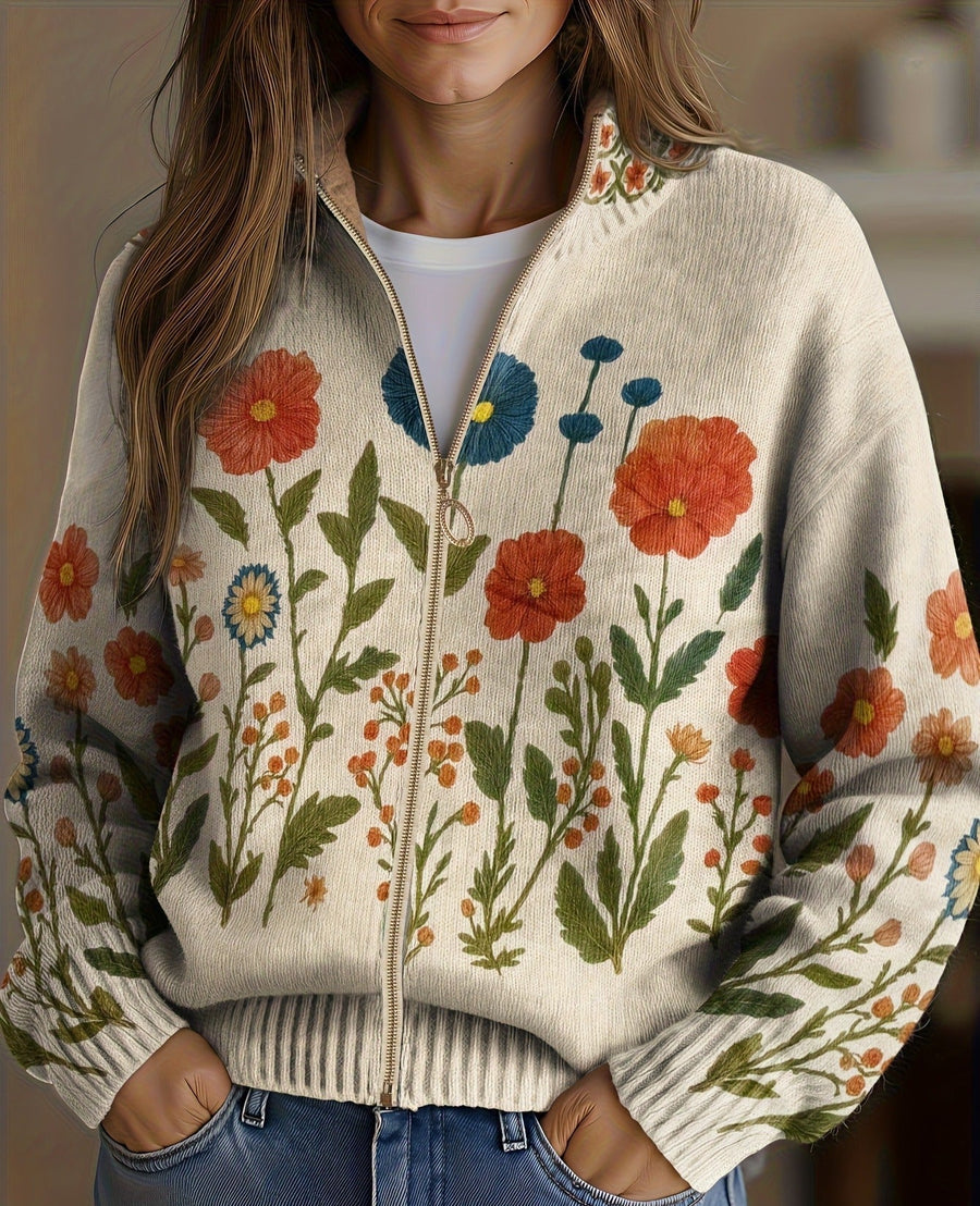 Wrenna™ | Floral Zip-Up Knit Cardigan